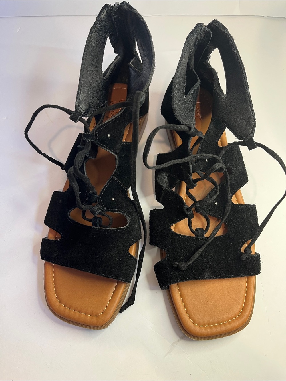 Crown Vintage Black Suede Lace-Up Gladiator Sandals